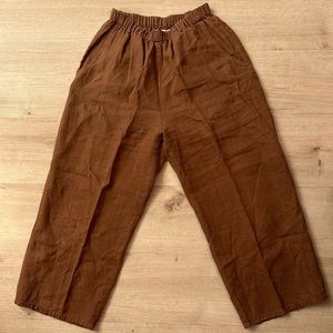 Flowy Chocolate Flax Linen straight leg trousers